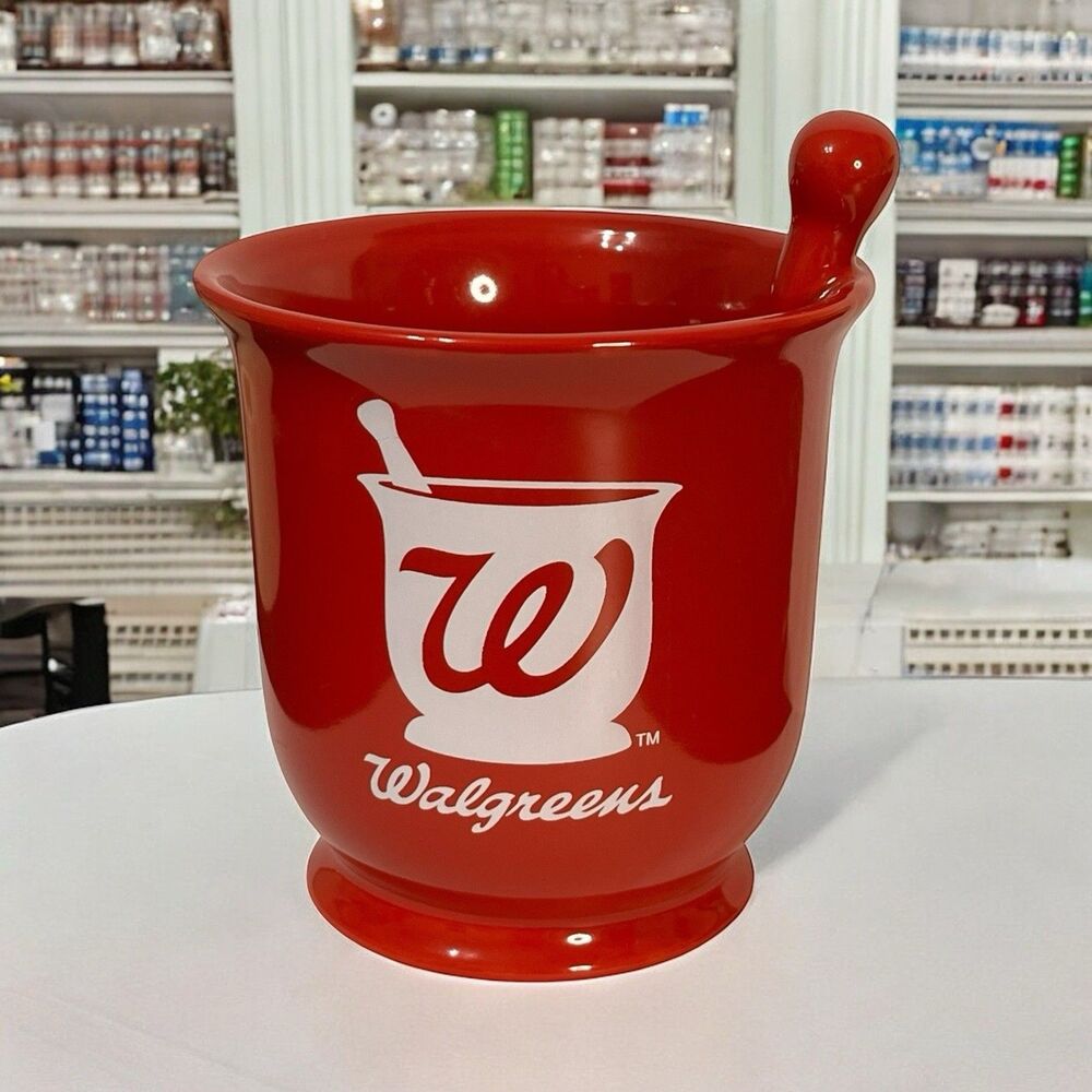 Walgreens Mortar and Pestle Red Pharmacy Advertising Coffee Cup Mug